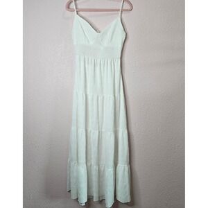 White Maxi Dress Babydoll Tie‎ Back Tiered Sleeveless Beach Bride Wedding Casual